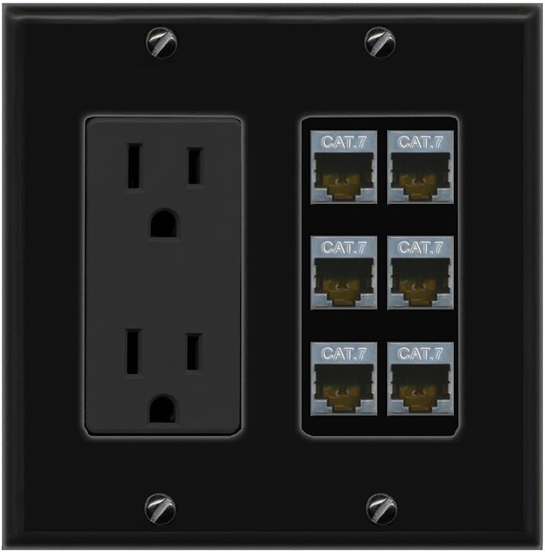 RiteAV 6 Port Cat7 Shielded Ethernet Wall Plate - Outlet [Stainless/Gray]