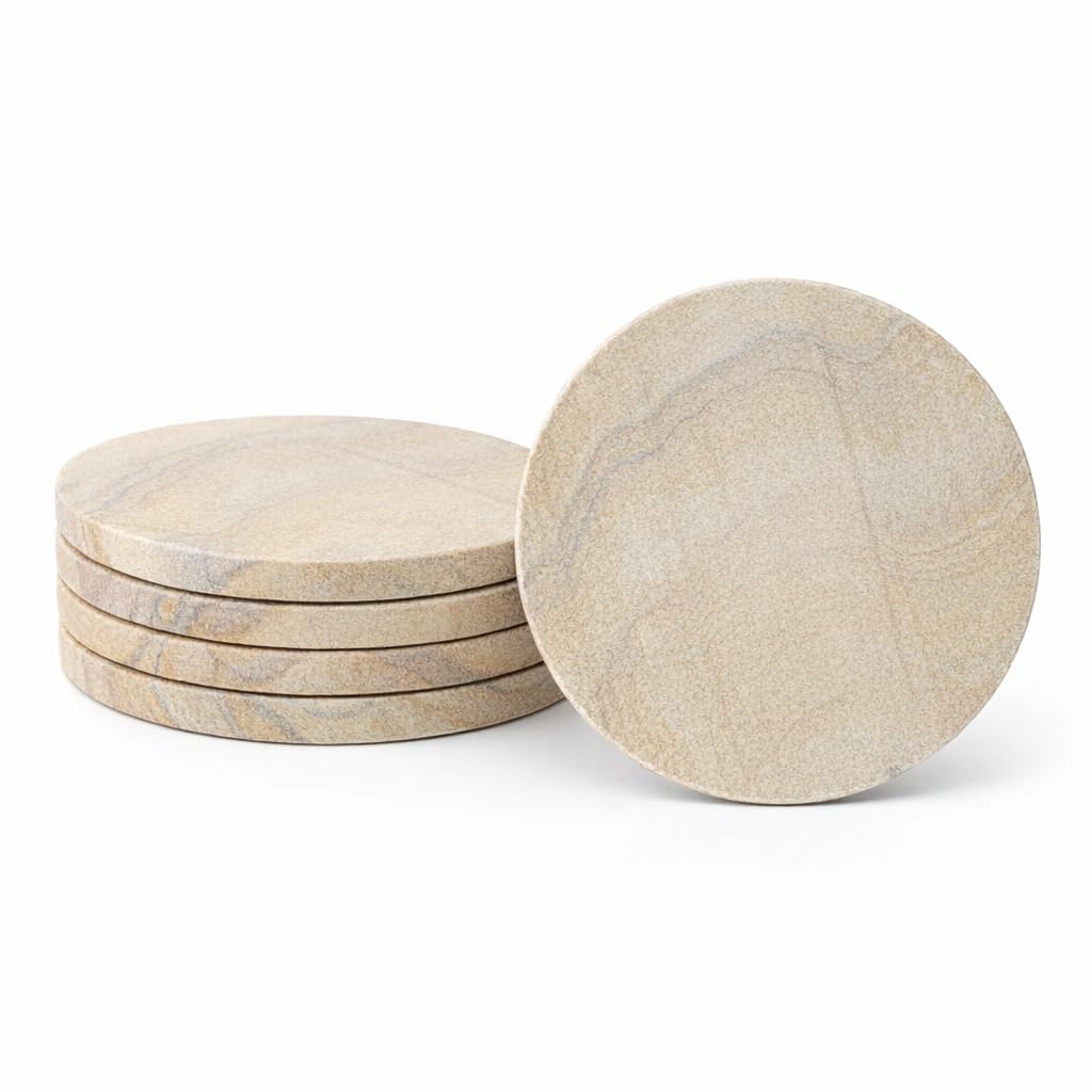 RM Rainbow Sandstone Coaster Set of 4 – 4 Inch Round Natural Stone Drink Coasters for Table Protection, Tea Coffee Mug Holder, Handmade Decorative Coasters for Home, Office & Gift-image-8