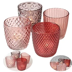 LS-LebenStil 4X Glas Teelichthalter Retro Rosa