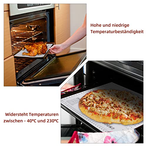 Silikon Backmatte Backunterlage Groß 70 x 50 cm Antihaft Teigmatte Ausrollmatte mit Messung Wiederverwendbar Backen Zubehör mit 3 Stück Teigschaber für Teig, Fondant, Macarons, Kekse, Pizza