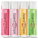 LizardLips Lip Balm SPF 15; Variety Pack of 4 Vanilla, Vanilla Mint, Raspberry, Citrus, Natural Hydrating Moisturizing Lip Sunscreen, Fun Quirky Beach Vacation Essentials
