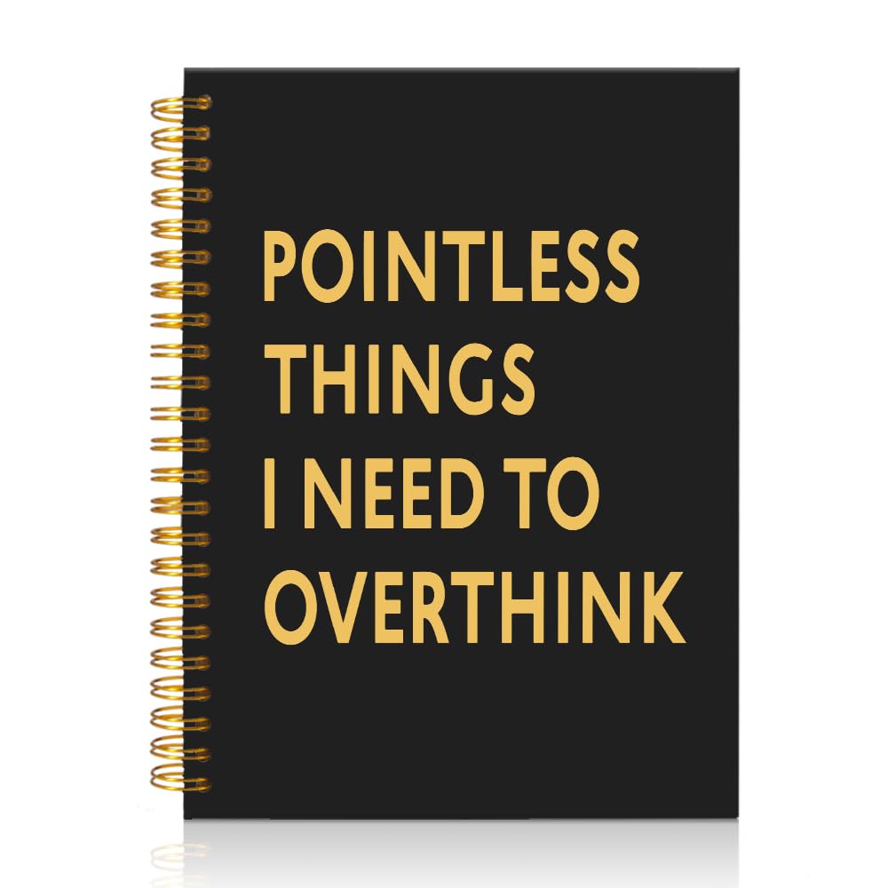 Mhfpl Pointless Things I Need to Overthink Black Golden Spiral Blank Notebook, Funny Saying Gifts for Staff Employee Manger, Humor Gifts for