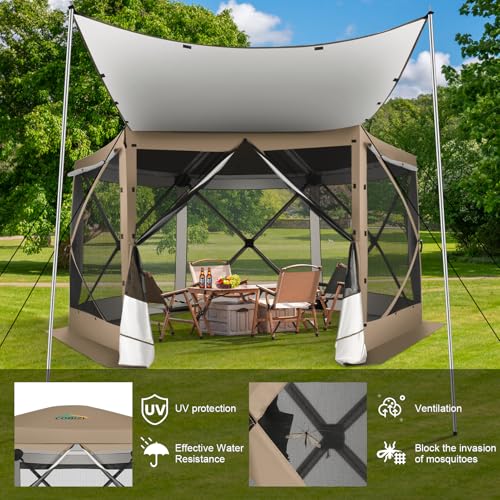 Image of COBIZI 12x12 FT Pop Up Canopy Extendable Tent, Gazebos On Clearance with Removable Roof, Screened in Gazebo with sidewalls, Screen Tents Portable carpas para Patio for Outdoor Camping,Backyard,Khaki