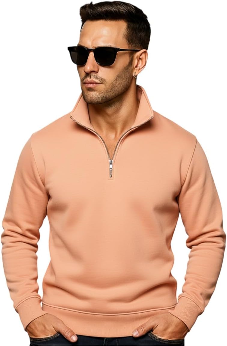 Quarter Zip Pullover Sweatshirt, Classic Long Sleeve Mock Neck, Available in Burgundy, Black, Light Blue