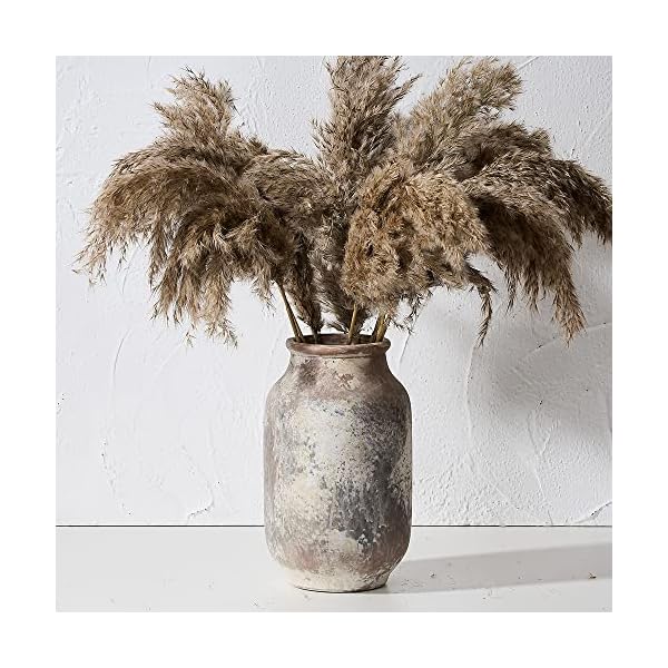 SIDUCAL Rustic Ceramic Farmhouse Flower Large Vase, Whitewashed Terra Cotta Vase, Pottery Decorative Flower Vase for Home Decor, Table, Living Room Decoration, Shelf Decor, Mantel, 9.5 Inch, Terra