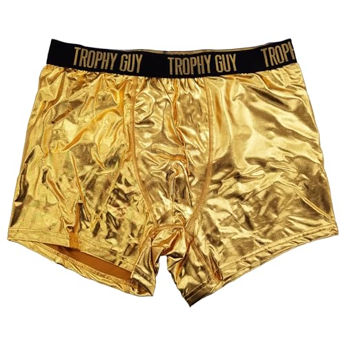 Mad Engine Mens Gold Metallic Foil Trophy Guy Christmas Holiday Boxer Briefs