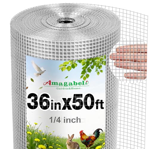 Amagabeli Hardware Cloth 1/4 inch 36 inch x 50ft Chicken Wire 23 Gauge Galvanized Weld Wire Mesh Roll Fencing Garden Netting for Poultry Rabbit Snake Gopher Cage Raised Bed Vegetable Tree Bird Quail