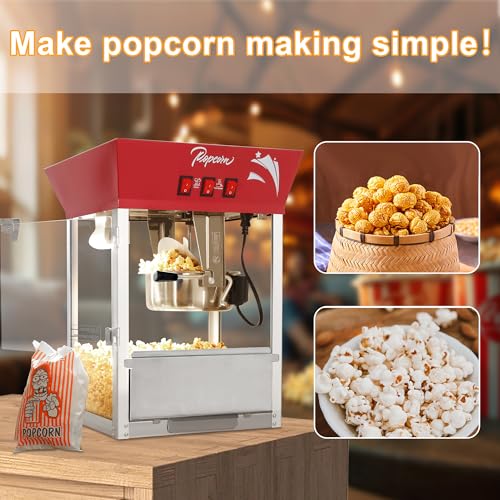 Image of 12 Oz Countertop Popcorn Machine (Red) - Retro Style Popcorn Maker - 3 Easy Switches with 4 Scoops for Home Theater, Party, Events