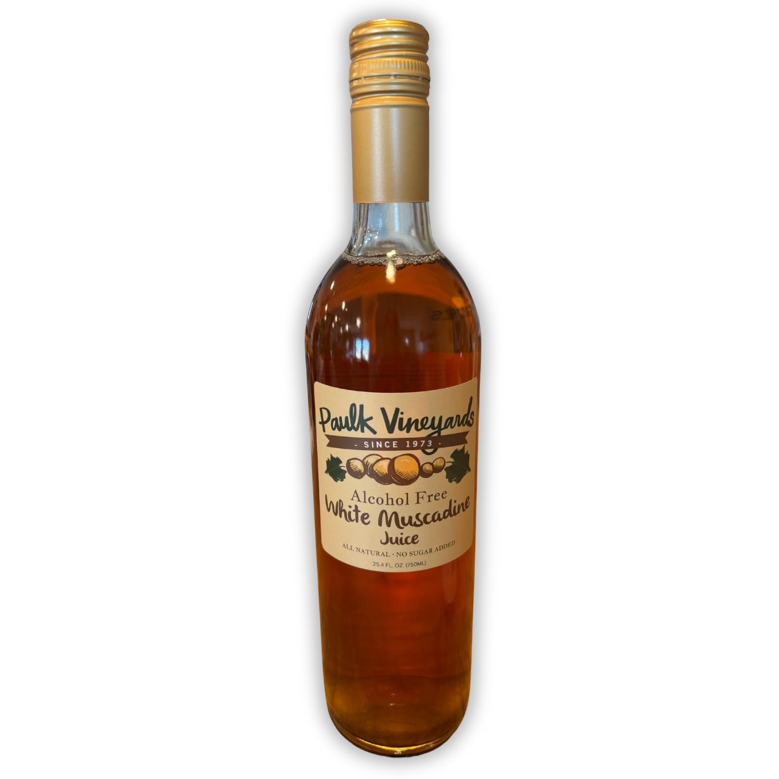Paulk Vineyards White Muscadine Grape Juice – 100% Pure Scuppernong, All Natural, No Sugar Added, Alcohol-Free, 750ml Bottle