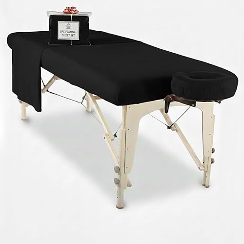 Royal Massage Juego de sábanas de franela de lujo de 3 piezas, cubierta facial, sábana bajera y sábana encimera, color negro