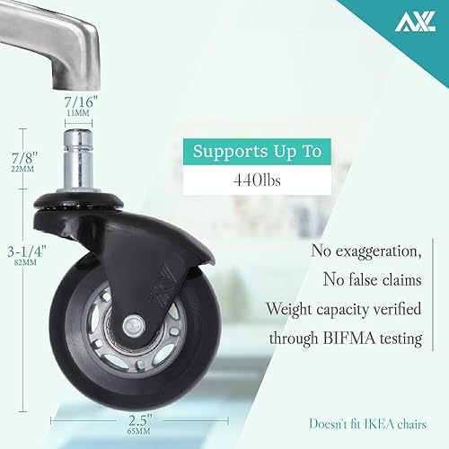 Miniatura 2 de AXL Ruedas de repuesto para silla de oficina de 2.5 pulgadas, ruedas estilo poliuretano, protector de suelo para silla de escritorio, sin ruido,