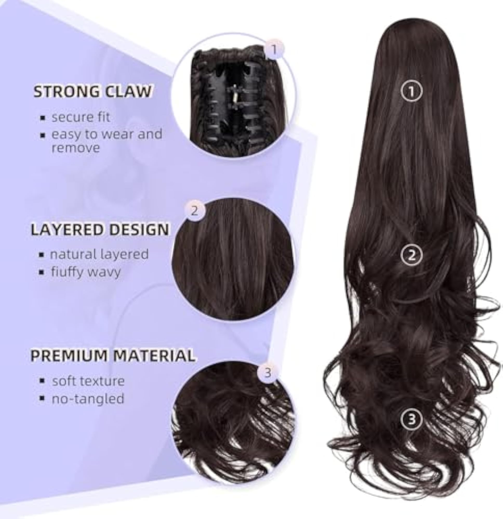 Claw Cluture 22 Inch Long Wavy Layered Ponytail Extension