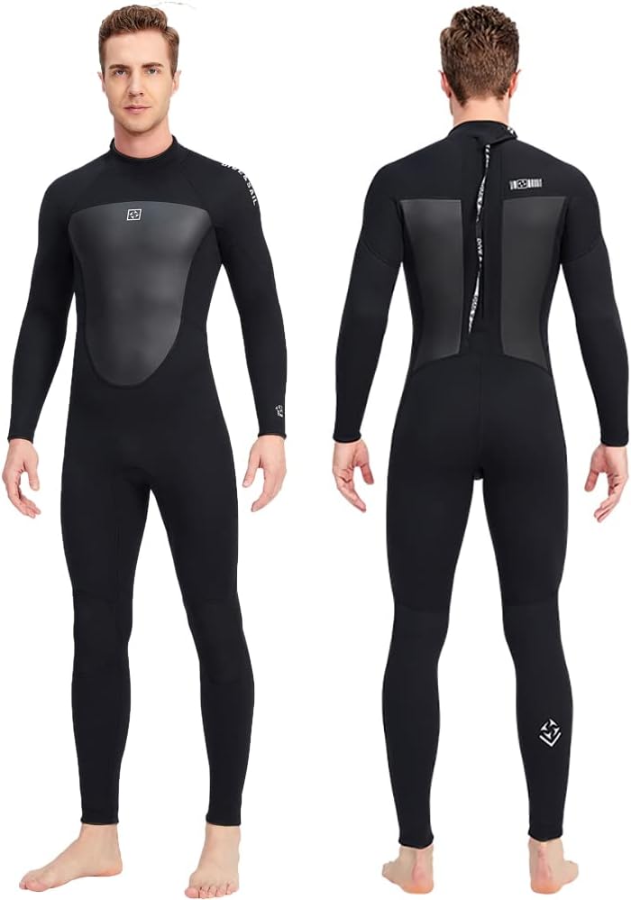 Full Body Wetsuit Women Men Neoprene Scuba Diving Suits 3MM Long Sleeve Wet Suit, Thermal Wetsuits One Piece Front Zipper Diving Swimsuit for Surfing Swimming Cold Water Sports (3mm-Black-Men, M)