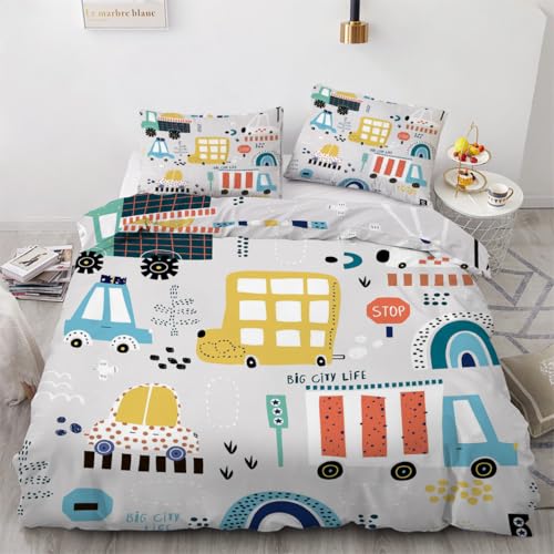 Housse de couette 240x260 voiture 3D parure de lit 3 pièces microfibre fermeture éclair lit 2 personnes - 2
