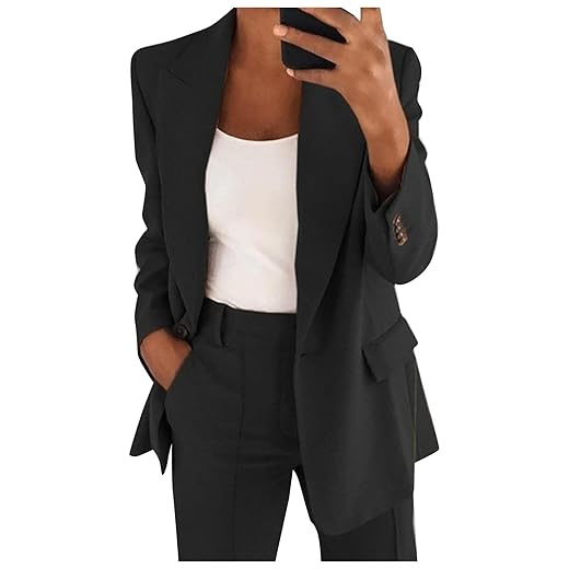 MILONT Blazers Informales de Primavera para Mujer, cárdigan con Botones de Solapa Frontal Abierta de Manga Larga, Chaqueta Lisa, Abrigo de Talla Camisetas de Rojos Color sólido Puro K99.0-Negro