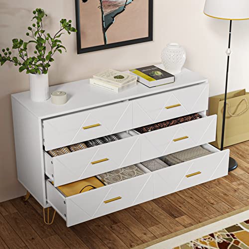 Resom Dresser For Bedroom, 6 Drawer Dresser With Sturdy Frame, Wood Rustic Chest For Living Room, Office, Closet (White) #TOP5