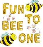 JeVenis Set of 3 Fun to Bee One Balloons First Year Birthday Party Happy Bee Day Decoration Bumble...