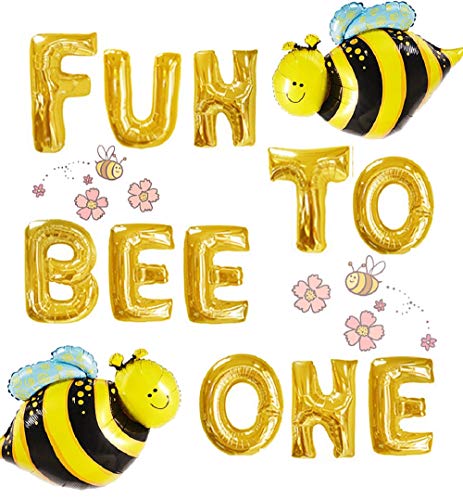 JeVenis Set of 3 Fun to Bee One Balloons Fun to Bee One Banner Happy Bee Day Decoration Bumble Bee First Birthday Decor Bumble Bee Party Decoration