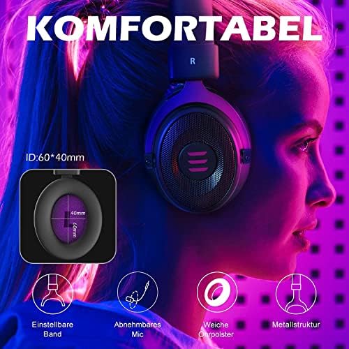 EKSA Gaming Headset, Wired Headphones with Microphone, 3D Stereo Sound Comfortable Fit, Plug-in HD Mic Gaming Headphones for PC PS4 PS5 Xbox One Computer Laptop Phone