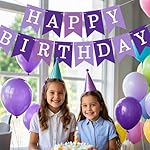 Happy Birthday Banner Sign, Birthday Garland Wall Door Banners Flag for Women Men Boys Girls Party Backdrop Decorations, Personalized Letters Name Banners (Light Purple and Purple) - Image 3