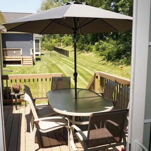 Image of PURPLE LEAF Patio Market Umbrella 9' Round Dual Tilt Gray 8 Ribs Table
