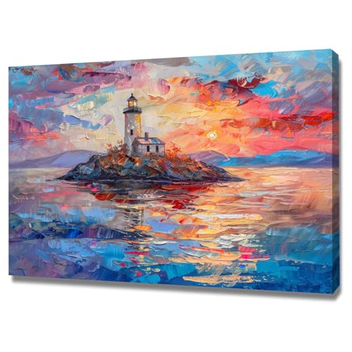 Peinture sur toile phare encadrée pour habiller un grand mur vide