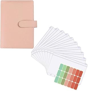 1 Pack Money Saving Binder Budget Planner with Cash Envelopes 12pcs Zipper Pockets A6 Leather Notebook for Financial Tracking (Pink)