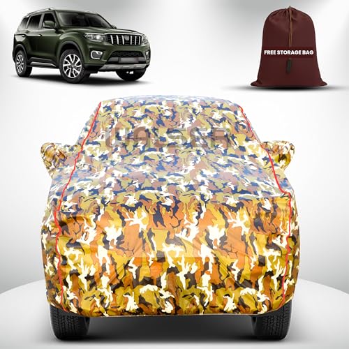 Image of Walser Waterproof Car Cover for Mahindra Scorpio N | All-Weather Full Car Body Protection | with Mirror & Antenna Pocket | Dustproof, Windproof & Anti-Scratch Lining, Camouflage