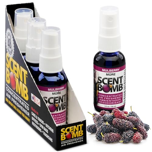 Image of Scent Bomb Air Freshener Spray, Long-Lasting Odor Eliminator - Effective Deodorizer for Home & Car, Fresh Room Spray for Kitchen, Bathroom & Smell Neutralizer - 1 oz Pack of 4, Mulberry Scent