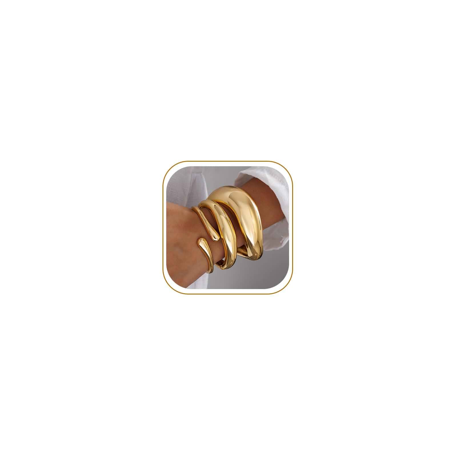 Chunky Gold Bangle Bracelets for Women, 14k Gold Plated Trendy Stackable Bangles Set, Dainty Cuff Bracelet Stack Jewelry for Gifts