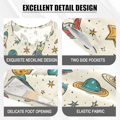 ALAZA Planet Solar System Star Cartoon Pajamas Set Short Sleeve Cotton Sleepwear Summer Pjs 2 Piece 5-14Y4