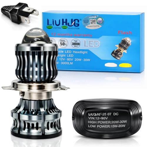 Image of LIU HJG High Bright LED H4 Headlight Bulb Waterproof & Dustproof 50W 12V DC Power Yellow White & Flashing Light Reflection High /Low Beam Universal fit for All Bikes & Cars Model (Pack of 1)