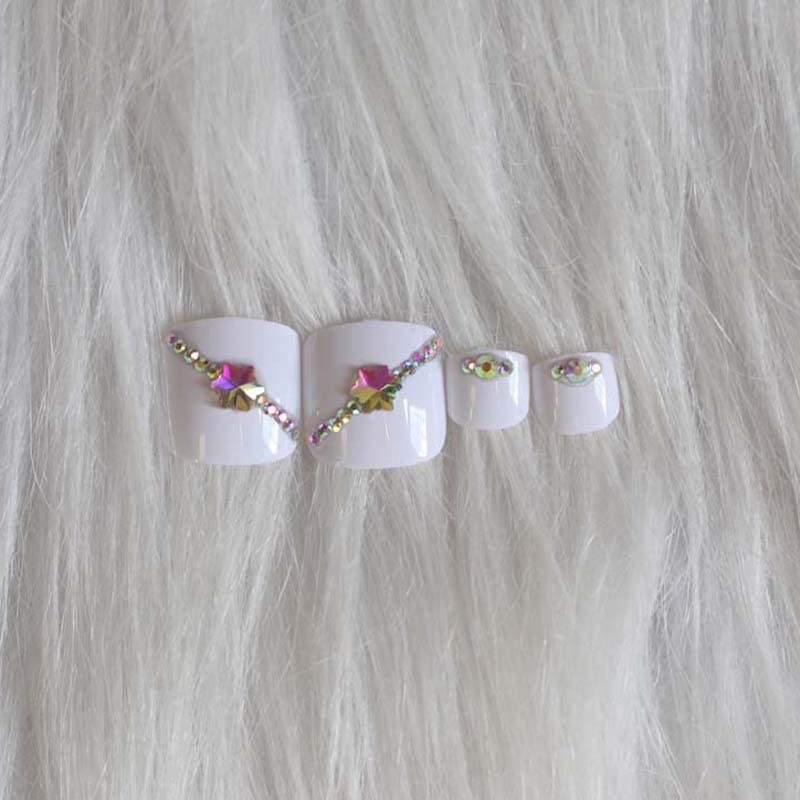 Miniatura 4 de Uñas postizas blancas a presión para mujeres, uñas postizas de cristal para los dedos de los pies, cobertura completa, uñas falsas de moda, uñas