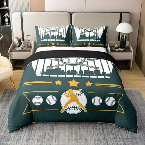 Erosebridal Baseball 100% Cotton Bedding Sets Oakland Duvet Cover,Baseball City Bed Set Queen Seasonal Color Sport Game Bed Cover