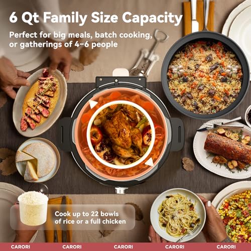 CARORI 9-in-1 Electric Pressure Cooker 6 Qt, Dual Inner Pots, Stainless Steel Pot and Non-Stick Pot, 12 Preset Cooking Programs with IMD Touchscreen, Safe Vent, Slow Cook, Rice Cook, Steam, Black by carori - Image 6