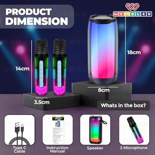 Image of Wembley Stylish Cylindrical Wireless Karaoke Speaker Set | Speaker and 2 Premium Transparent Mics with RGB Lights | Bluetooth 5.3 Connectivity | 5 Fun Voice Modes with 1200mAh Battery (2 Mics)