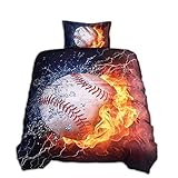 Lldaily 3D Sports Baseball Bedding Set for Teen Boys, Duvet Cover Sets with Matching Pillowcase, Twin Size 59''x83'',2PCS,1 Duvet Cover+1 Pillow Sham (Comforter not Included)