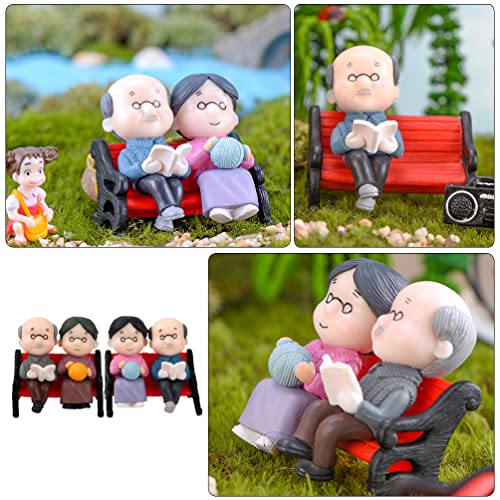 Toyvian Mini Park Bench Grandpa Grandma Model Ornament Accessories Loving Elderly Couple Figurines For Bonsai Craft Decoration Miniature House 2 Sets #TOP4