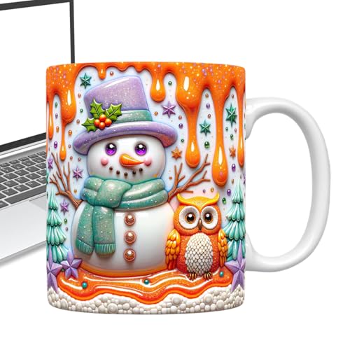 クリスマスマグ - セラミック クリスマス コーヒーカップ,350ml 雪だるまデザイン ティー チョコレート ギフト キッチン用品 女性向け