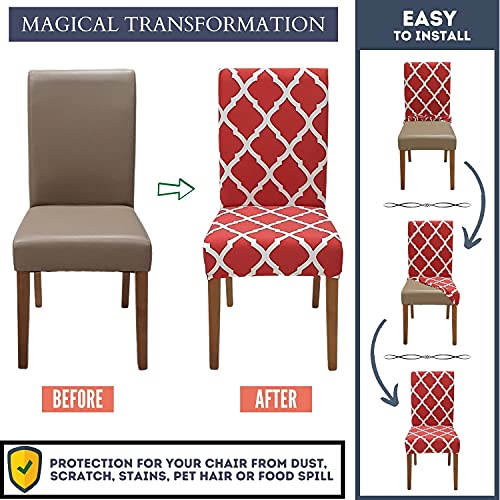 Image of SPRINGRICO Chair Covers for Dining Room Set of 4, Stretch Dining Chair Cover, Washable Spandex Kitchen Parsons Chair Slipcovers, Removable Seat Protector for Home or Party ( 4 Pack, Wine RED ZEO)