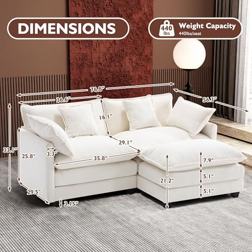 Image of Ihanherry 77 inch L Shaped Modern Sofa Modular Sectional Cloud Couch with Ottoman, 3-Seat Chenille Deep Seat Sofa with Pillow for Living Room, Bedroom and Apartment, Beige