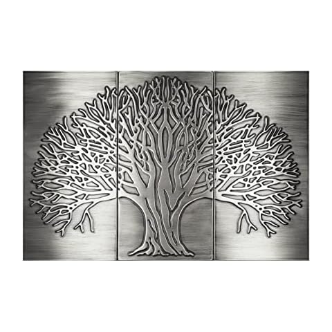 Handmade Stainless Steel Kitchen Backsplash Tiles - Tree of Life - 29.53 x 19.68 Set of 3 Decorative Metal Tiles for Premium Wall Decor, Mural Artwork, and More Cover