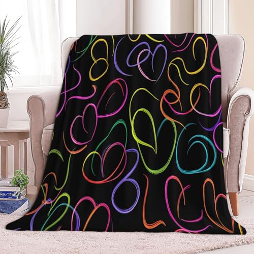 Generisch Kuscheldecke 130 x 150 cm Minimalismus Neon-Herz Weiche Flanelldecke für Sofa & Schlafzimmer, Schwarz Fleecedecke Sofadecke für Kinder Jugendliche und Erwachsene