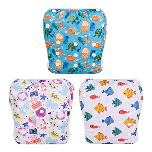 Image of ALVABABY Large Cloth Swim Diaper 3pcs Baby /Toddler /Infant Snap Reusable Adjustable Swimming Diaper Baby Boy and Girl 3ZSWY29