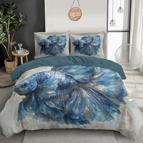 Parure de lit de 240x260cm bleu avec taies d'oreiller - 2