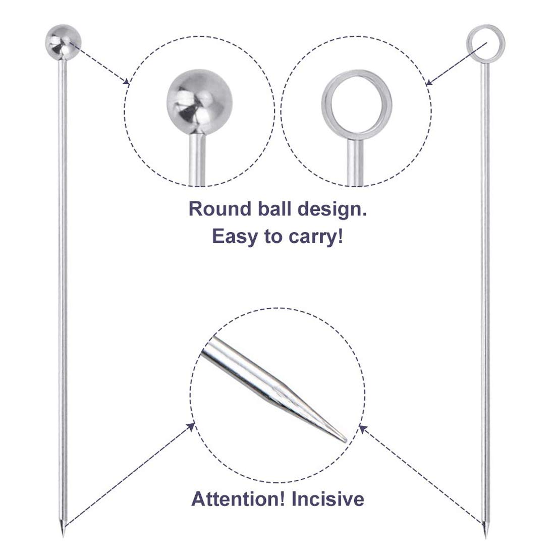 Polly Online 20pcs Cocktail Sticks Set Stainless Steel Fruit Sticks,Reusable Drink Picks Appetizer Toothpicks Martini Glass Picks,4 Styles Silver - Image 3