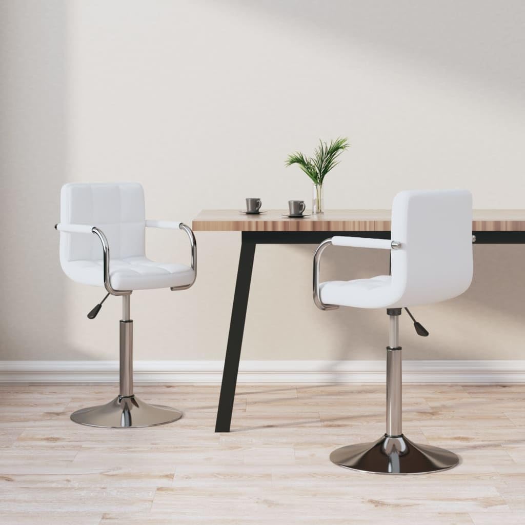 Juego de 2 sillas de comedor giratorias de piel sintética blanca con estructura de acero cromado, altura regulable mediante muelle de gas, giratorias de 360 grados para comedor