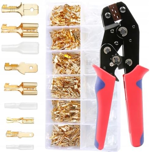 XINTAIHELE Male and Female Spade Connectors Wire Terminal Crimping Tool Kit, 450Pcs 2.8mm 4.8mm 6.3mm Shovel Quick Splice Butt Pulg Connectors Ratche Wire Crimper Pliers