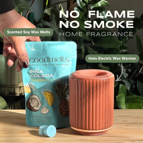 Image of Halo Electric Scented Wax Warmer | Scents 600Sq.Ft Space | Auto-Off Timer | Handmade Ceramic Body | 3-Ambient Light Settings | Safe, Smoke-Free, Natural Fragrance (Terracotta)