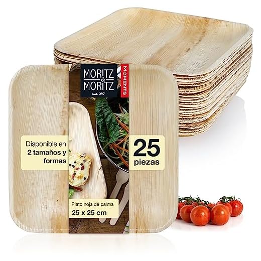 Moritz & Moritz vajilla de hoja de palma cuadrada 25 piezas - 25 platos desechables elegantes aprox. 25,5 x 25,5 cm - Vajilla ecologica alternativa a platos o vajilla de bambú